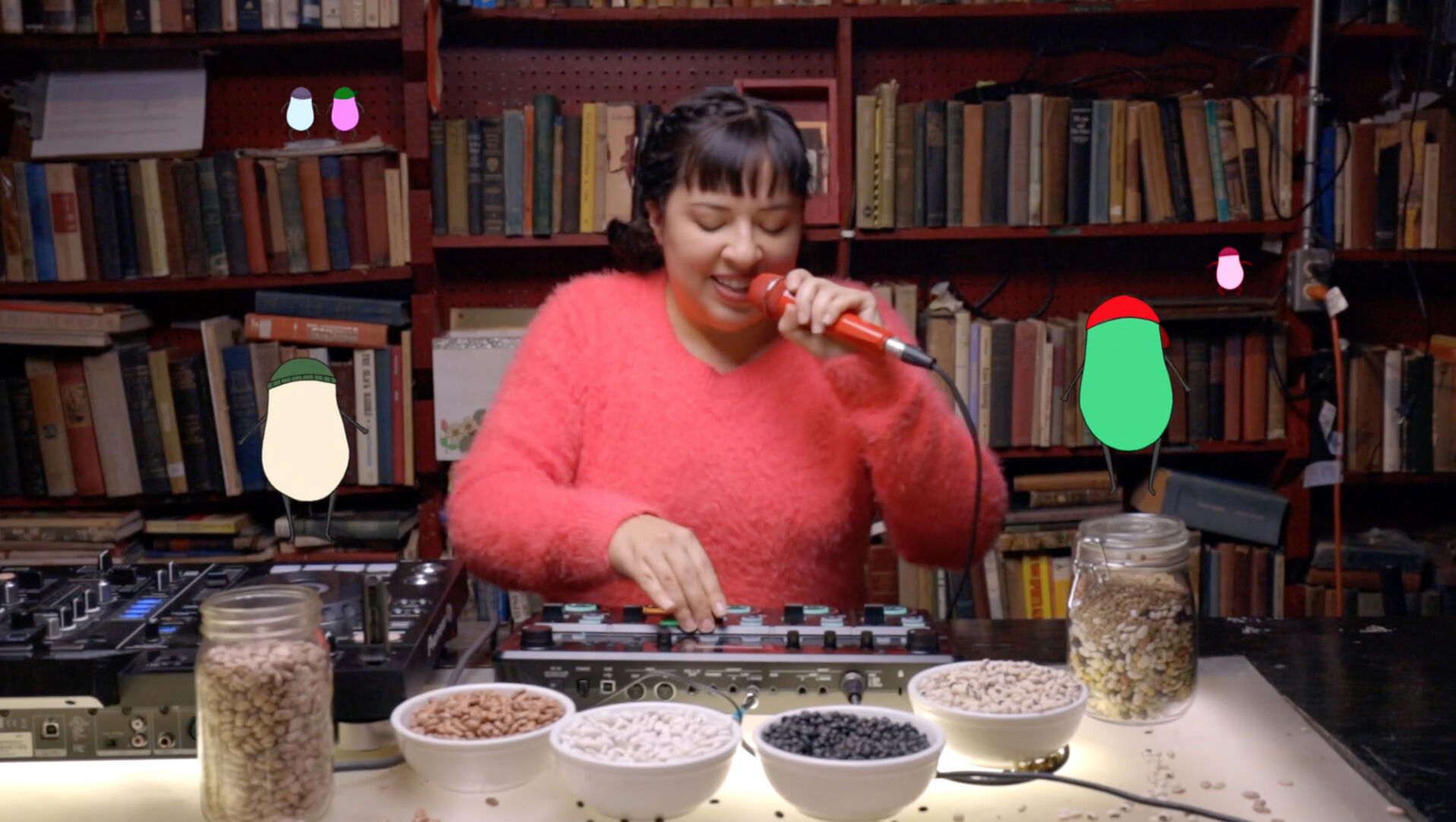 TUNES-Still from Quilla_s music video _Beans Beans Beans_ directed by Alexei Mejouev with animations by Stefan Kei DMuzio. Filmed at Elsewhere Museum.jpg